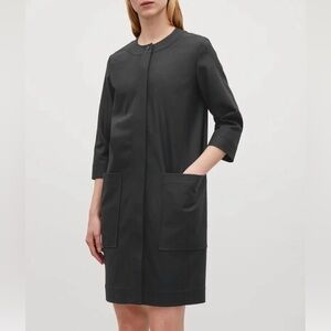 COS wool cashmere jacket dress 2 black button front patch pockets cocoon topper